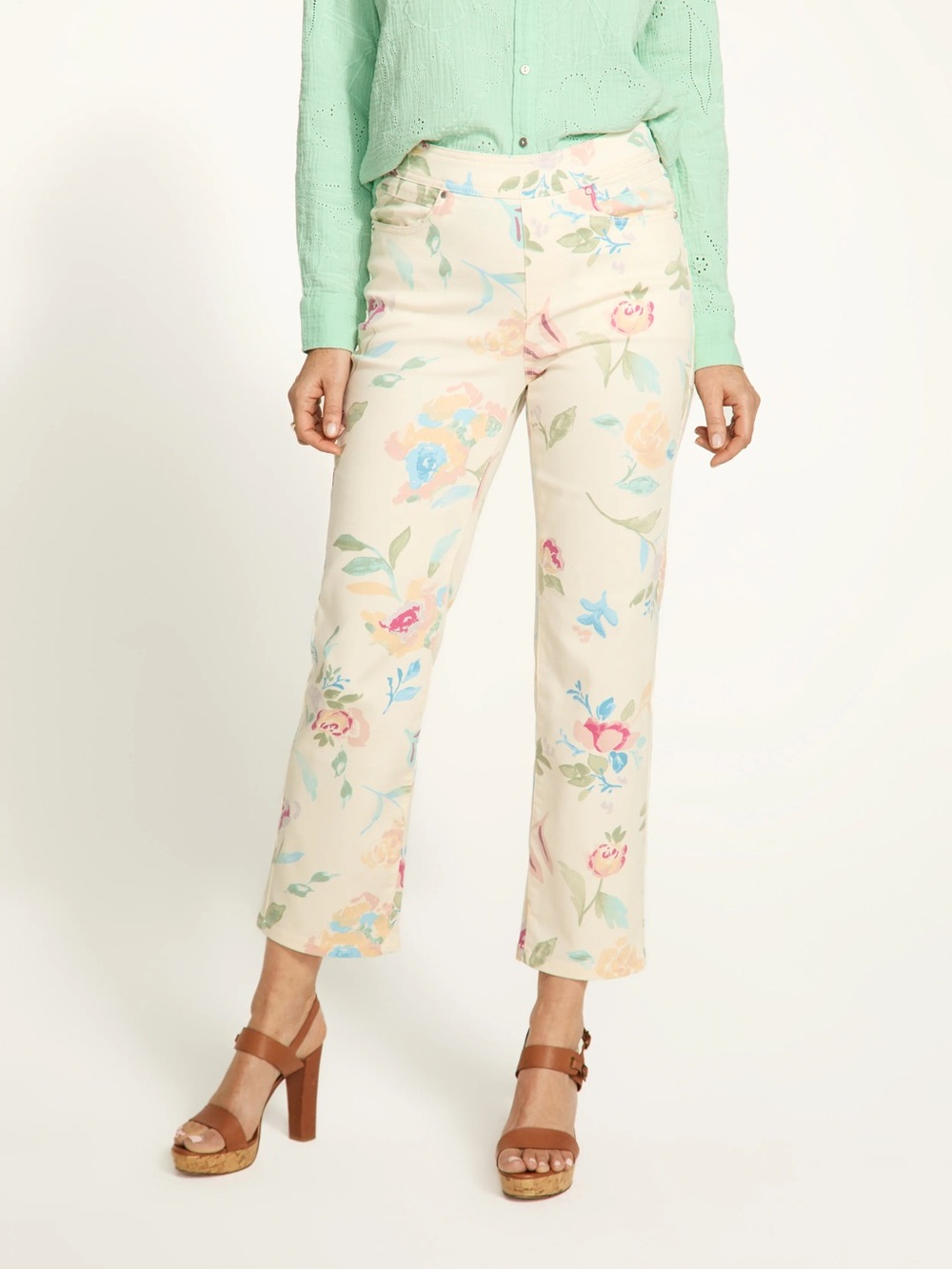 French dressing FDJ Libby floral print cream pull on jeans Womens size 8 Stretch